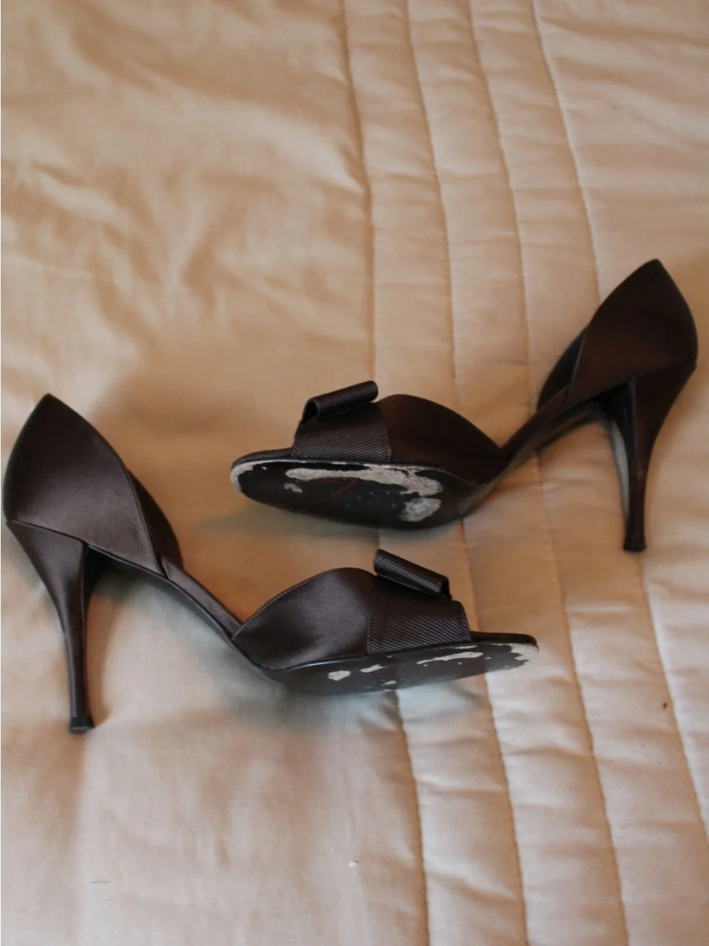Stuart wietzman Women's Open-Toe Bow Heels in Dark Brown